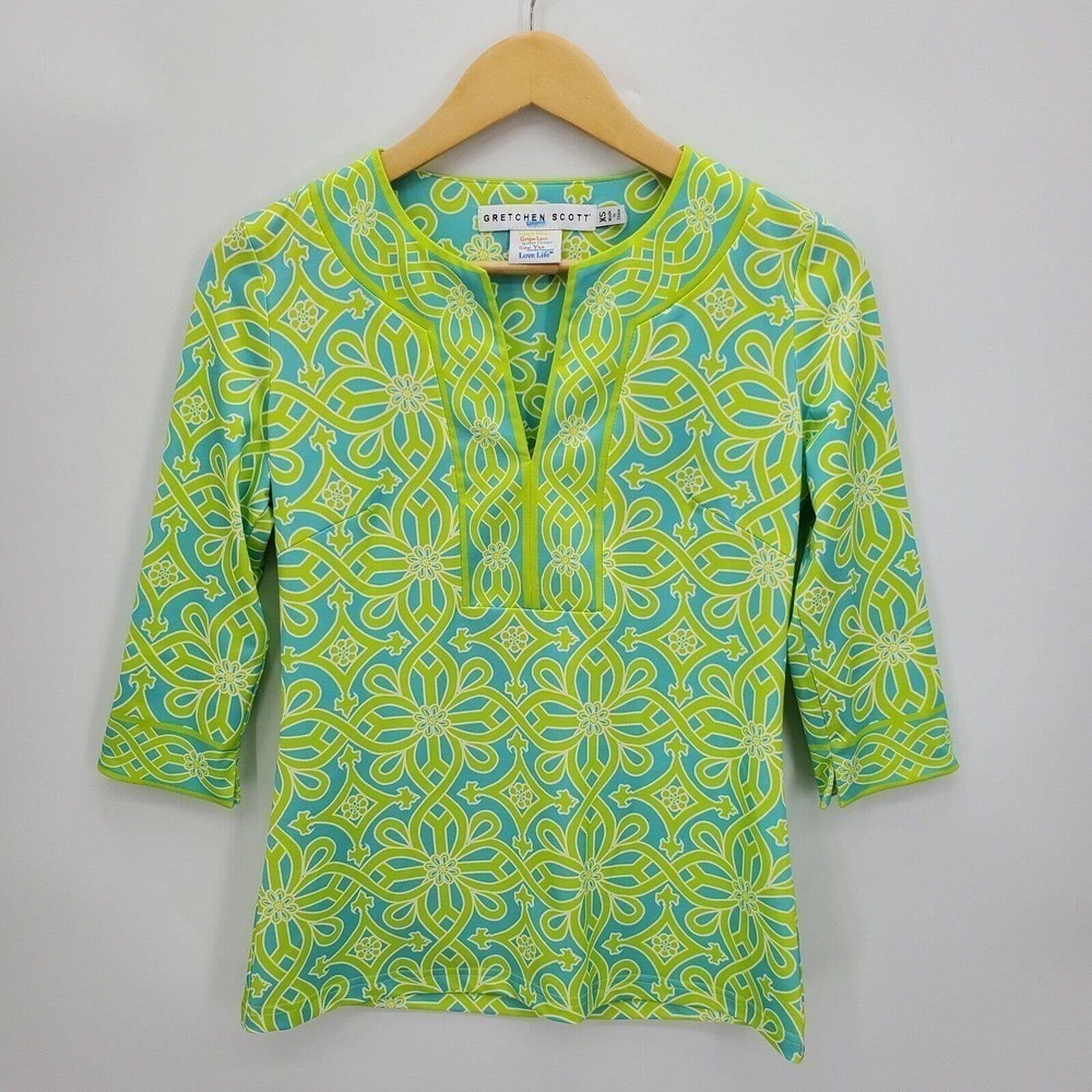Gretchen Scott Designs Lime Green and Yellow Patterned Tunic